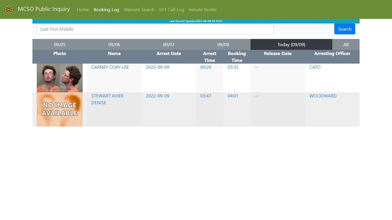MCSO Public Inquiry: Booking Log - api.mcgtn.org